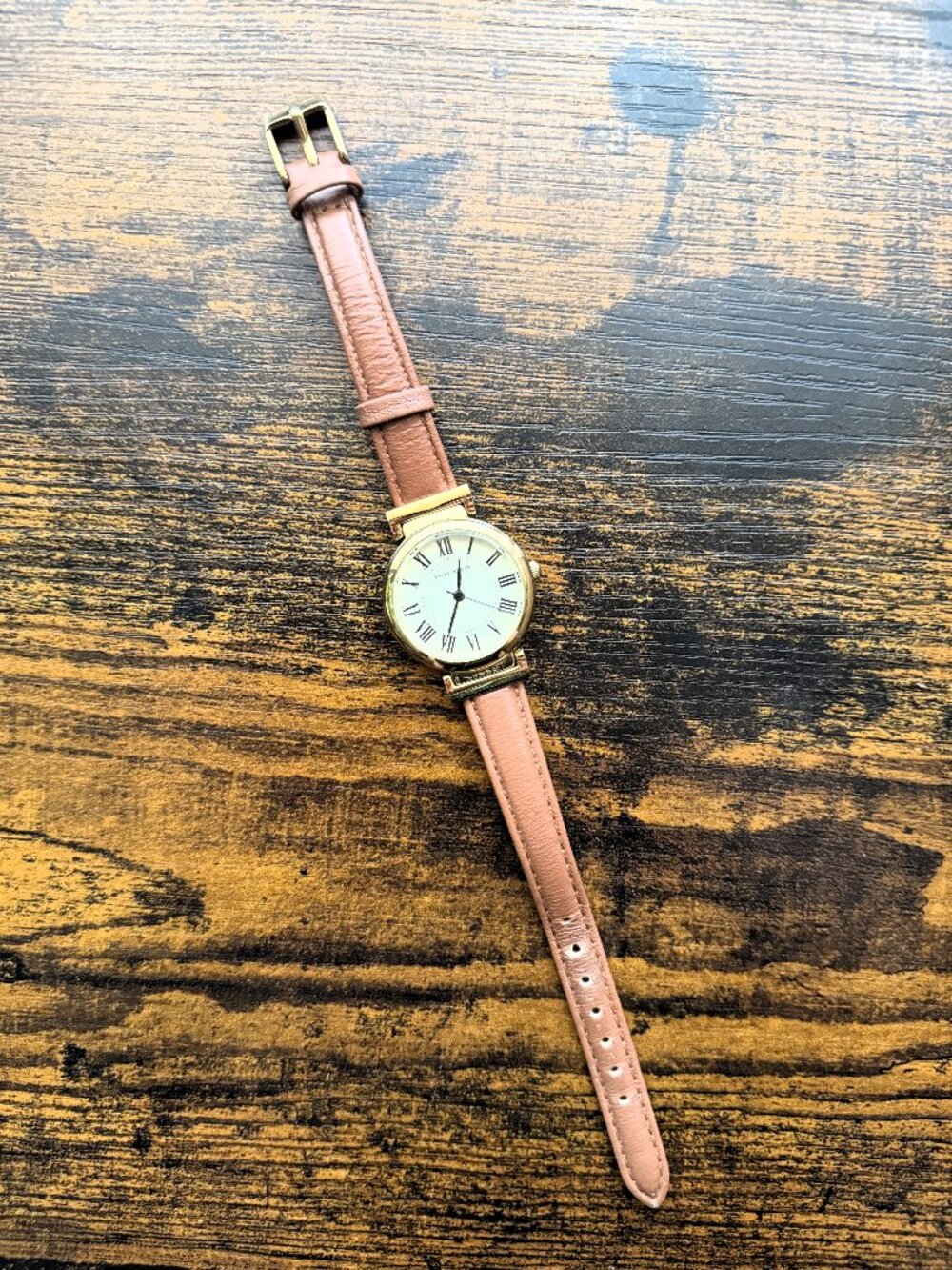 Anne Klein AK-2246 Women's Gold Tone Watch Honey Brown Leather Strap
